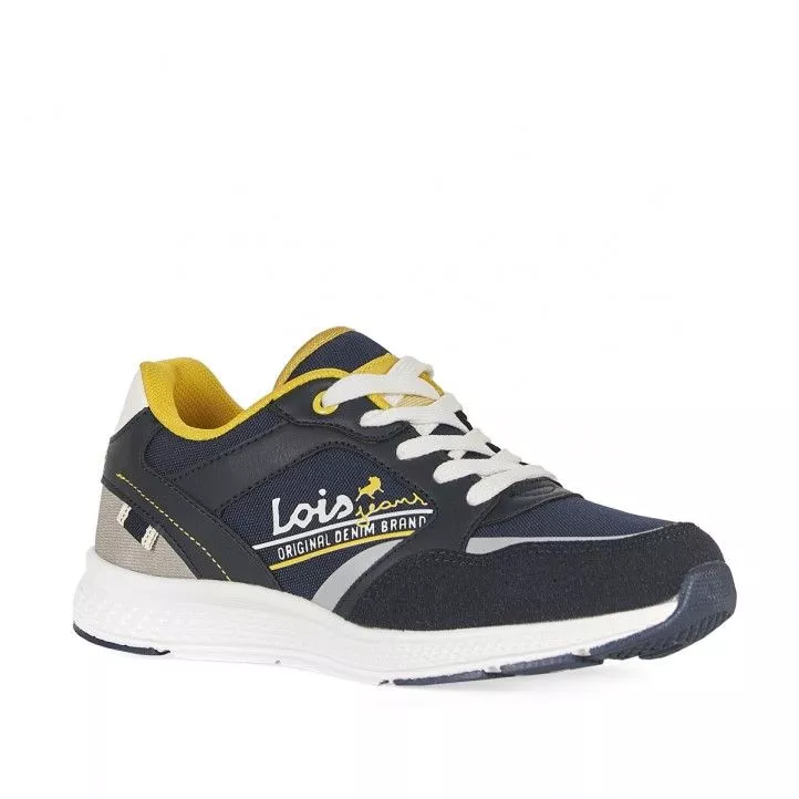 Zapatillas deporte Lois azules con cordones en blanco y detalles en amarillo