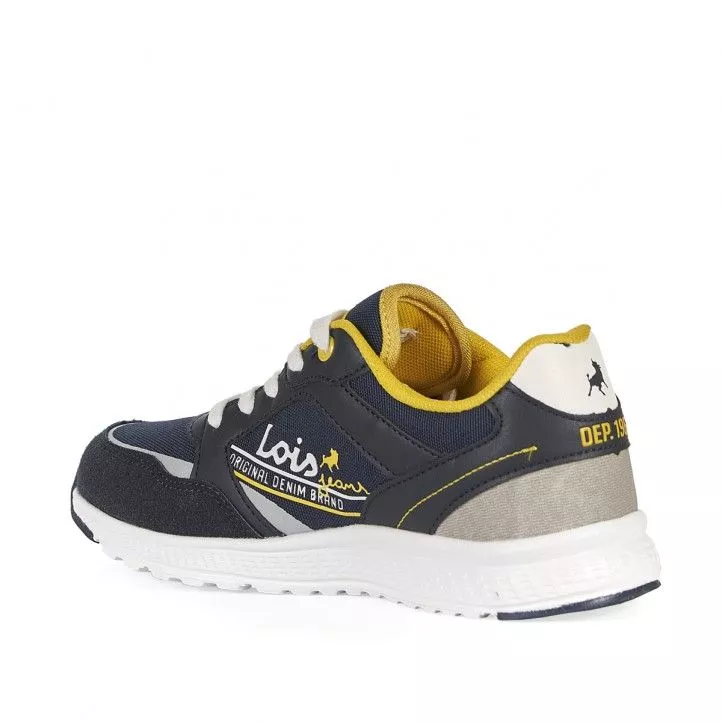 Zapatillas deporte Lois azules con cordones en blanco y detalles en amarillo